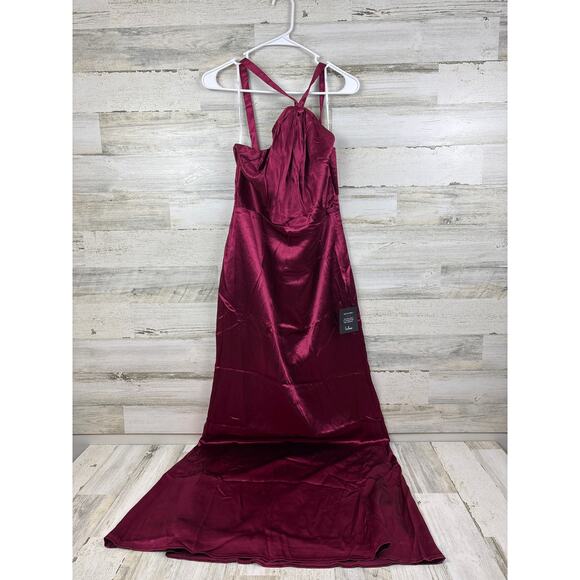 Lulus womens small Devotion to Love Wine Satin One-Shoulder Maxi Dress wine red - Picture 2 of 6